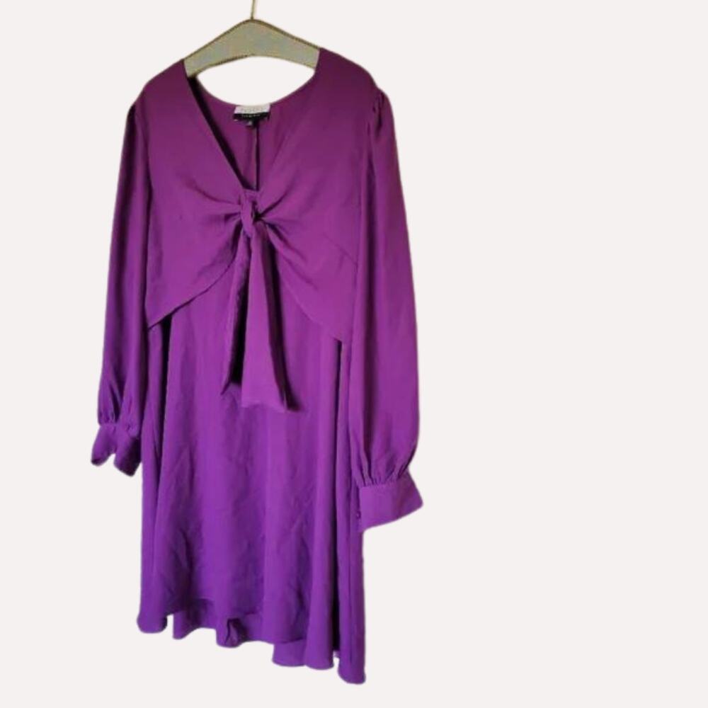 ELOQUII Elements Purple Tie Front V-neck Midi Crepe Dress Plus Size 16 - Picture 2 of 7